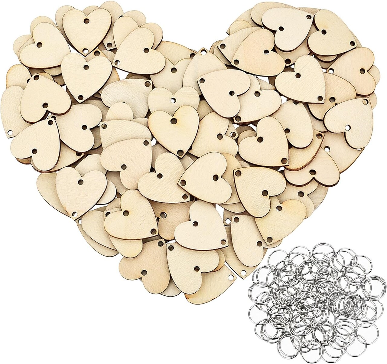 200 Pieces in Total, Wooden Heart Tags with Holes and Rings 3.94 x 1.97 x 1.18 inches